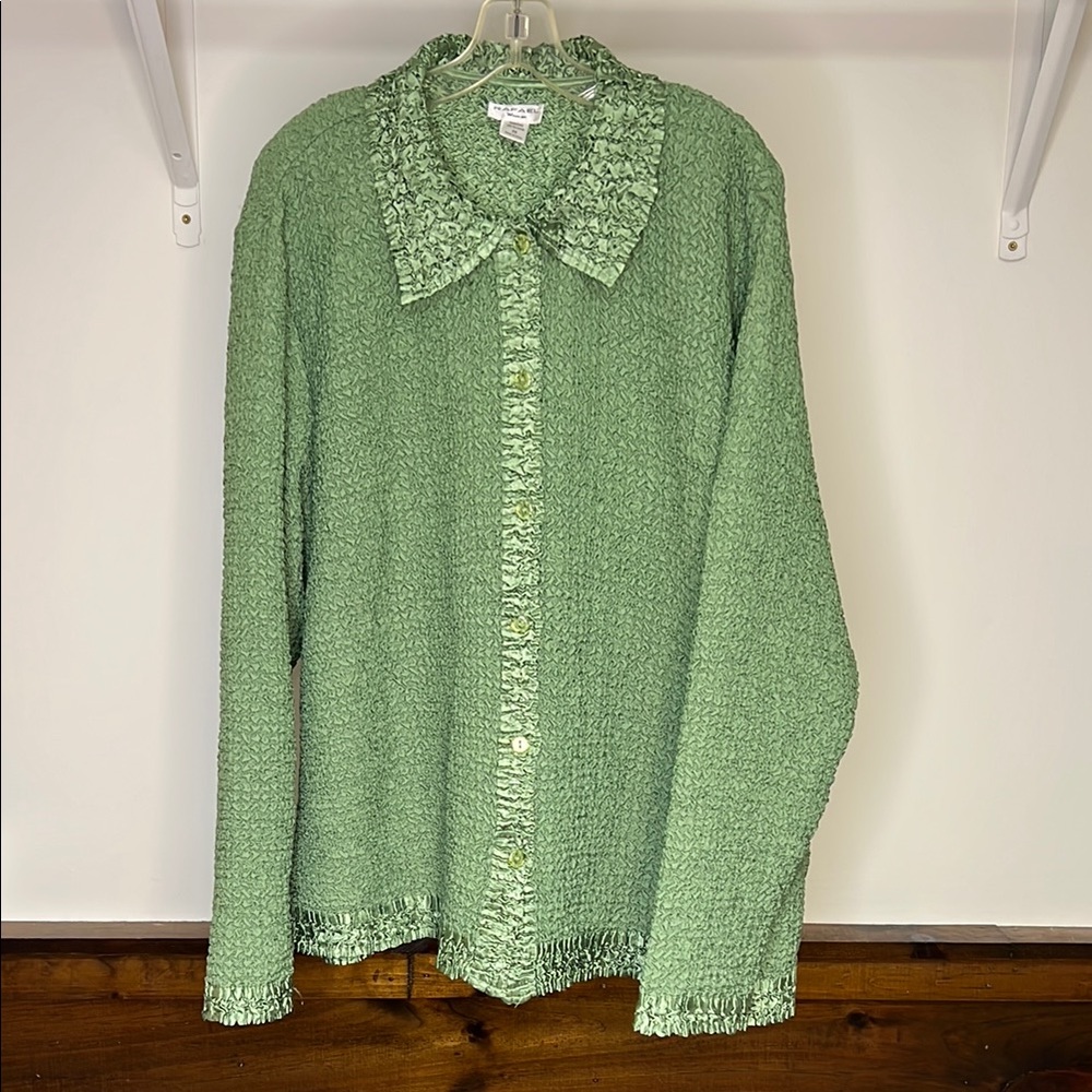 Rafael Woman‎ Green Textured Button-Up Shirt- 3X